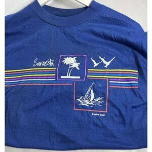 Vintage Velva Sheen Single Stitch Sarasota Florida Tshirt Size Large Blue USA